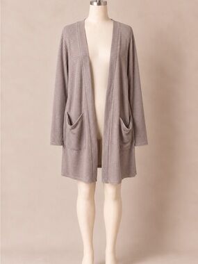 Blakeley Plus Size Mauve Taupe Waffle Knit Open Front Long Cardigan Pockets